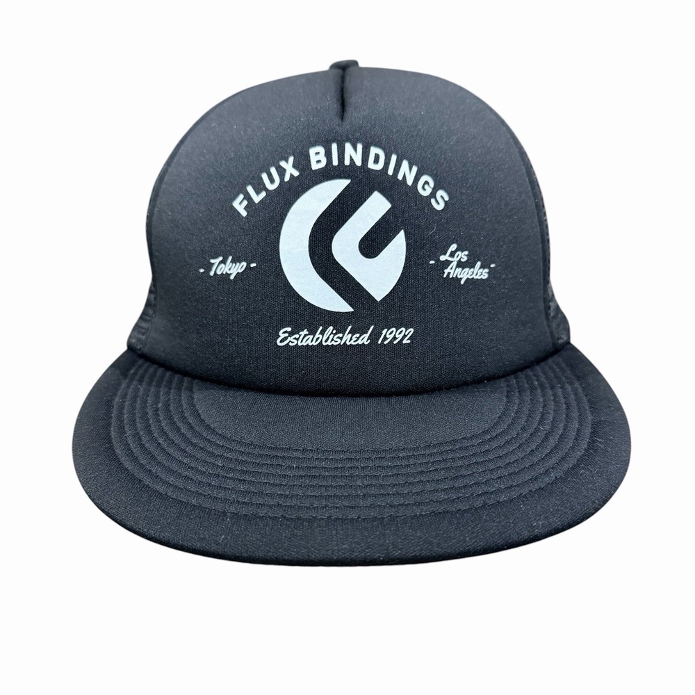 Flux Bindings Trucker Hat Snapback Black Mesh Snowboard Cap Tokyo Los Angeles